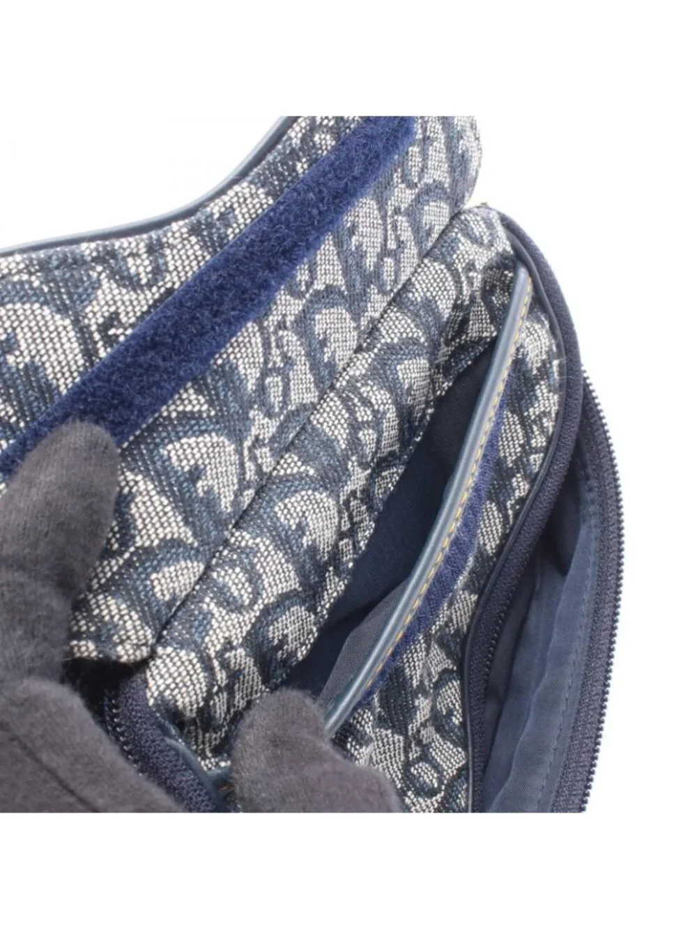 Dior Pouch Saddle Mini Trotter Navy Ivory Canvas Leather Oblique